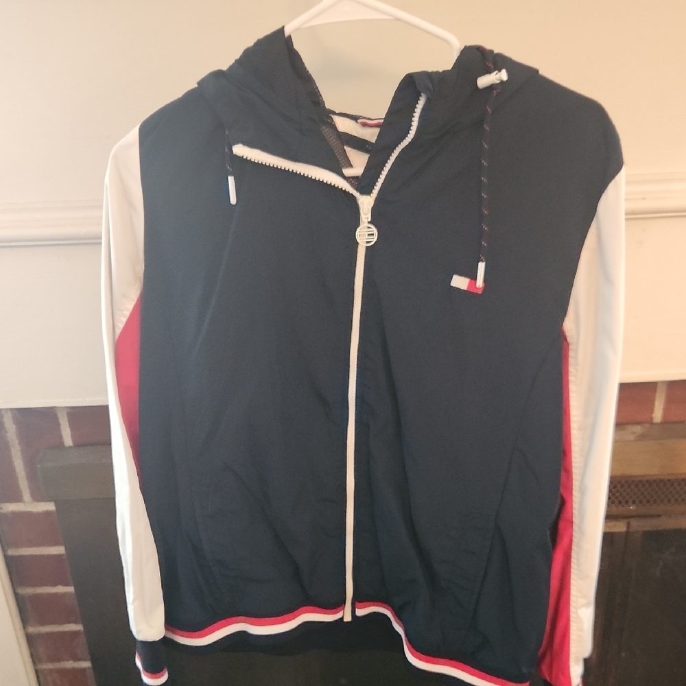 Navy and White Zip-Up Hoodie